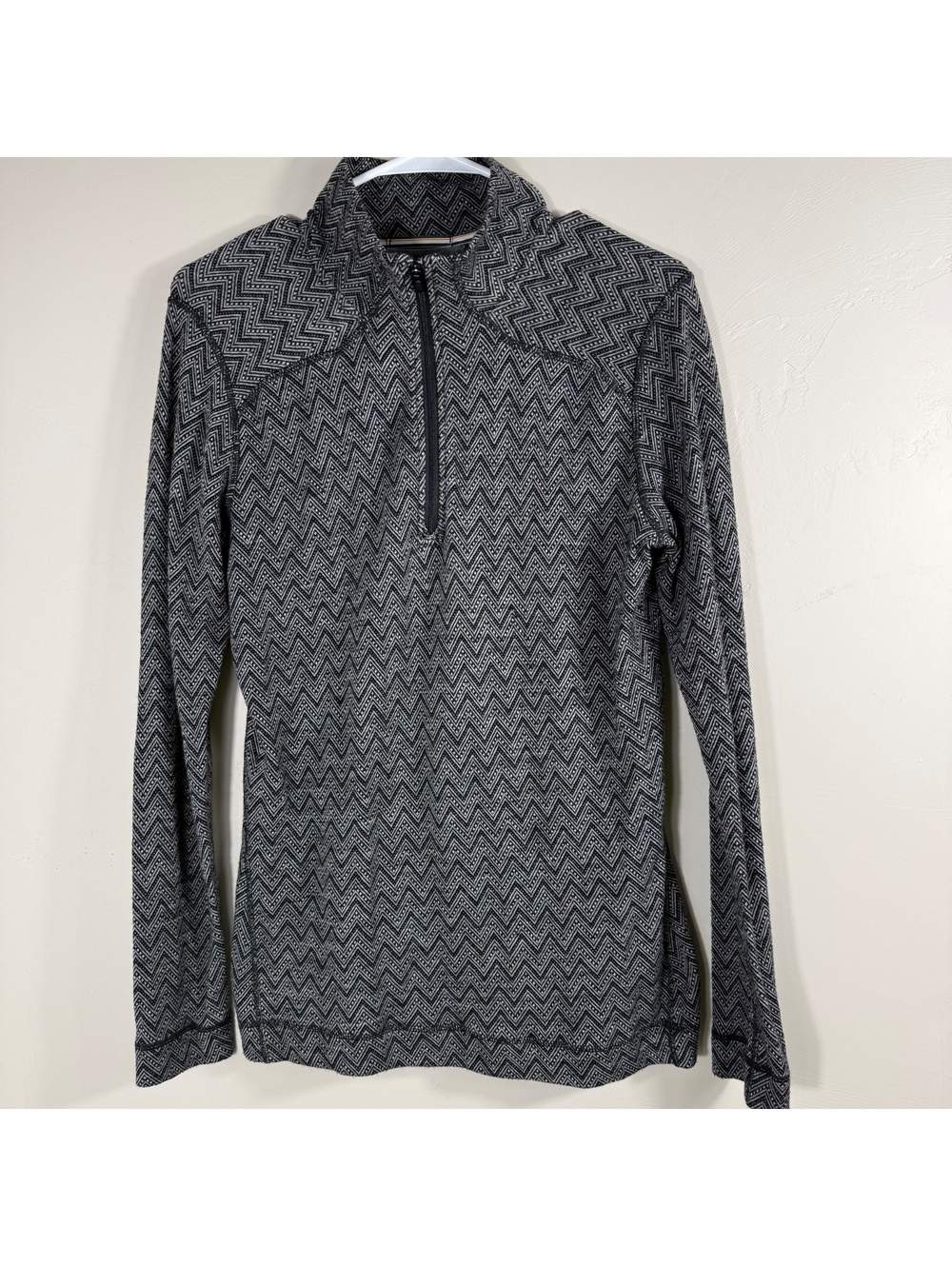 Smartwool 100% Merino Wool Black Gray Chevron Quarter Zip Pullover | XL